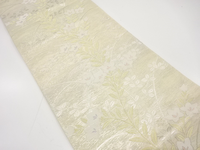 紗　桔梗に萩模様織り出し　袋帯